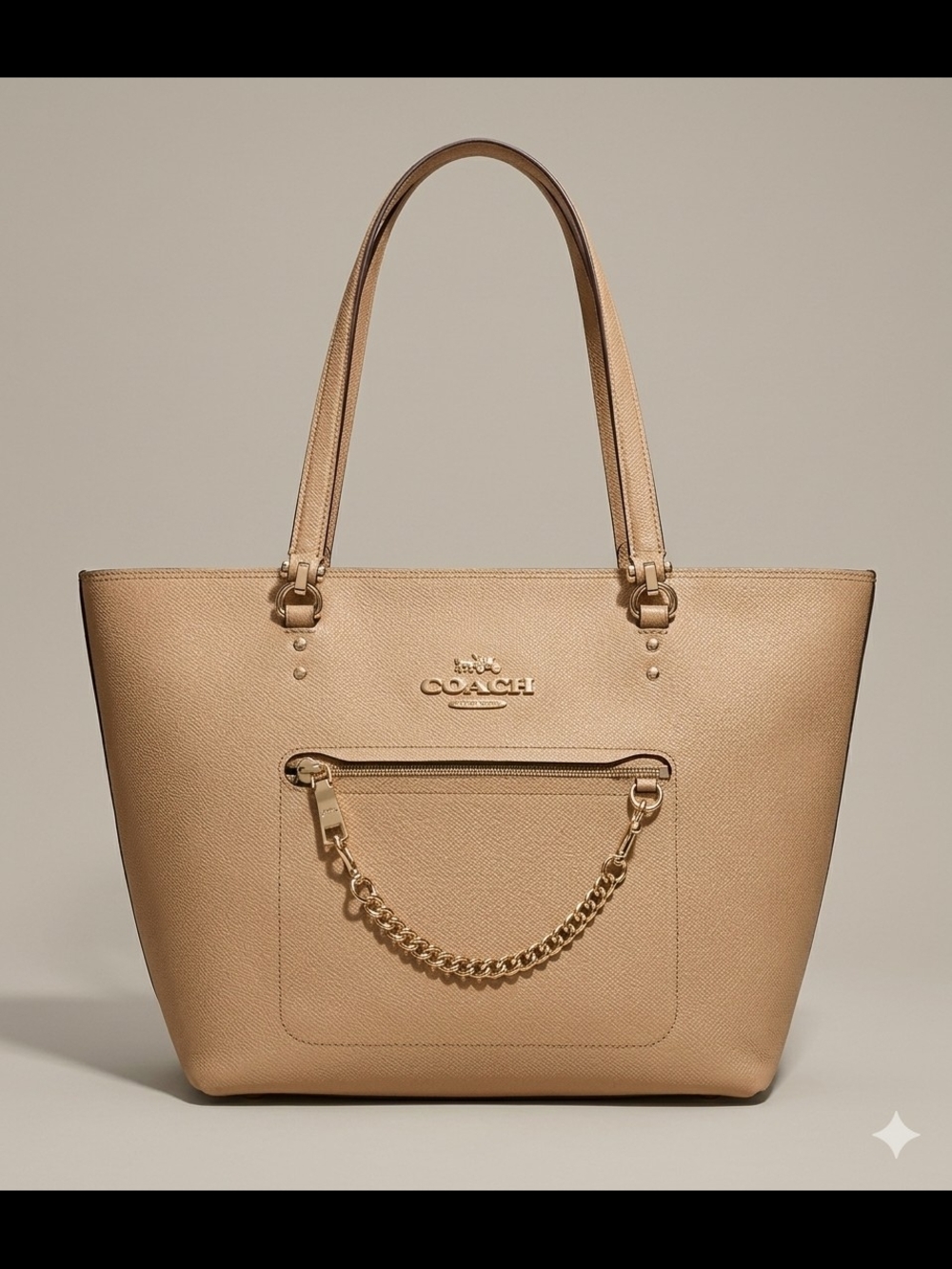 Coach Taupe Pebbled Leather Logo Patch - Picture 3 of 5